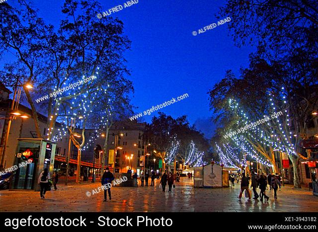 2021 Christmas lighting on the Rambla de Santa Mónica, Barcelona, ??Catalonia, Spain