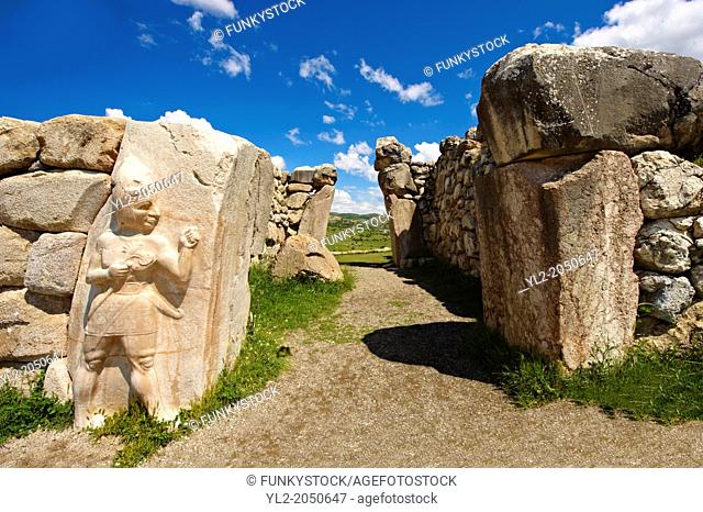 Photo of the Hittite releif sculpture on the Kings gate to the Hittite capital Hattusa 12