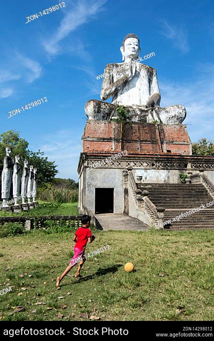 a big Buddha at the wat ek phnom Temple south of the city Battambang in Cambodia. Cambodia, Battambang, November, 2018