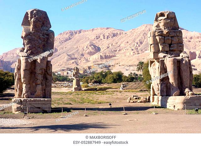 The colossi of Memnon statues view near Luxor in Egypt