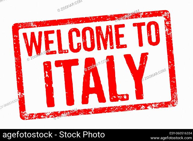 Red stamp on a white background - Welcome to Italy