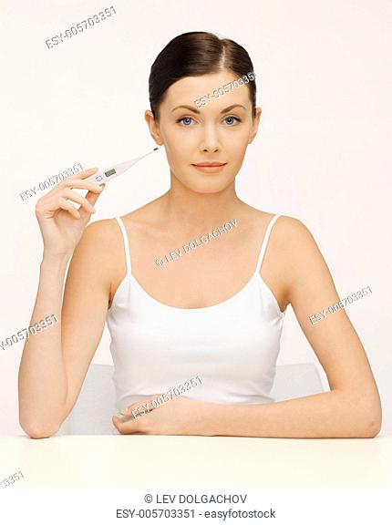 bright picture of beautiful woman with thermometer