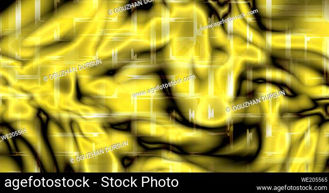 random black clouds yellow threads squares on abstract tissue creative graphic ultra high resolution 3D illustration background texture elements copy space for...