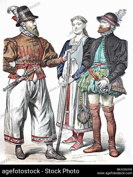 Folk traditional costume, clothing, history of costumes, man from Dithmarschen, man from Eiderstadt, traditional costumes from Friesland, Germany, 16th century