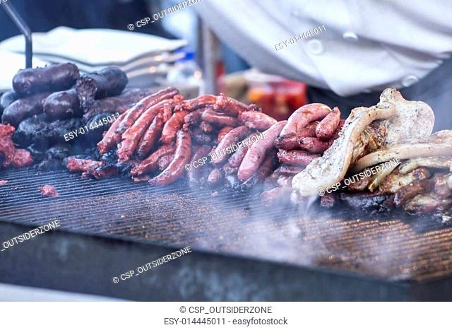 barbecue with sausages and lamb in a medieval fair, Spain