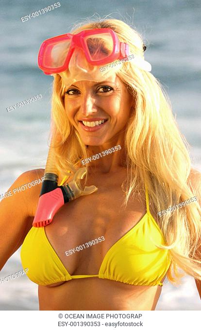 Smiling Woman with a Mask and Snorkel