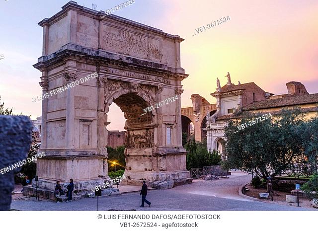 Arch of Titus at sunset. Via Sacra, Rome, Italy