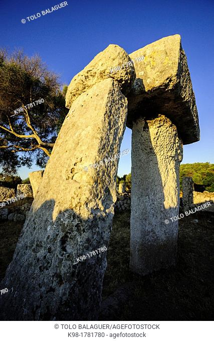 Taula sanctuary, prehistoric town of Talatí de Dalt, 1300 B.C, Mahon Menorca, Balearic Islands, Spain