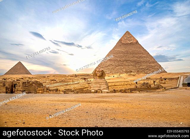 pyramid shape, sphinx, giza