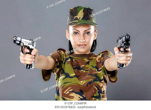 Female soldier in camouflage