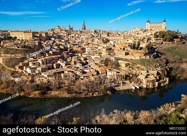 Toledo, Spain. Aerial view of medieval city Toledo in december.