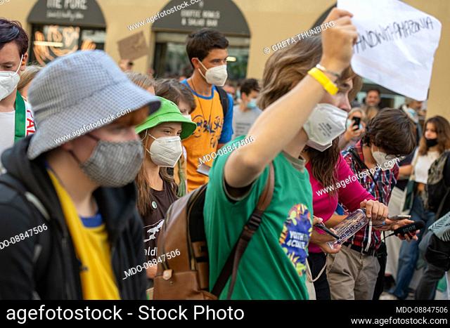 Fridays for future 2021. Swedish activist Greta Thunberg during the demonstration for the climate emergency. Milan (Italy), October 1st, 2021