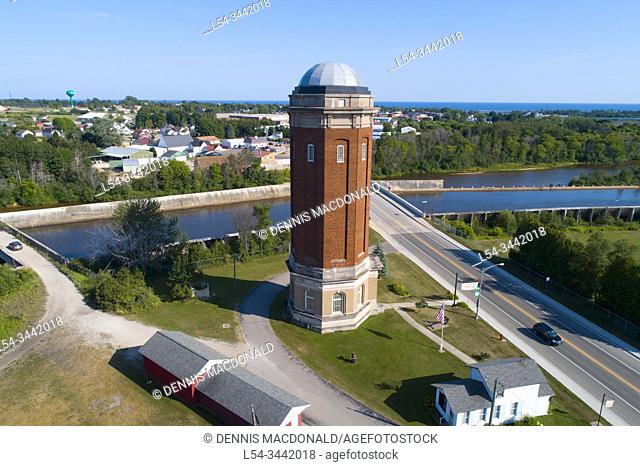 The Old Manistique Water Tower & pumping station, in michigan upper peninsula on lake michigan completed in 1922, holds a 200, 000 gallon water tank