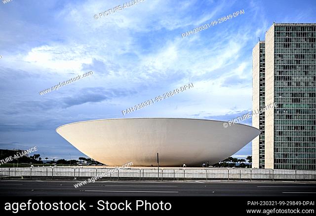 13 March 2023, Brazil, Brasilia: Congress building in Brasilia by architects Loecio Costa and Oscar Niemeyer. Photo: Britta Pedersen/dpa