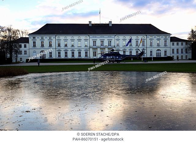 A helicopter of the federal police stands in front of Bellevue castle before German President Joachim Gauck's visit to the multi-national corps North/East of...