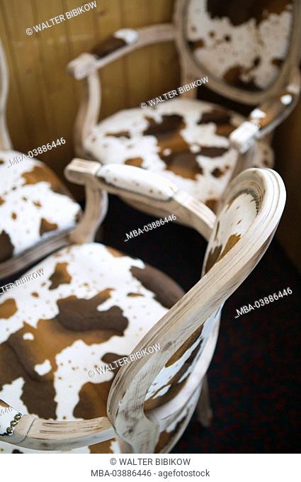 Chairs, cow-fur-reference, detail, fuzziness, inner-equipment, furniture, seat-furniture, seating, wood-chairs, cushion-reference, reference, cow-fur, gescheckt