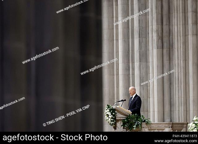 United States President Joe Biden speaks at the funeral service of late Associate Justice of the Supreme Court Sandra Day O'Connor at the Washington National...