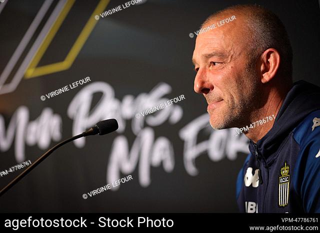Charleroi's interim head coach Frank Defays pictured during the weekly press conference of Belgian soccer team Sporting Club Charleroi