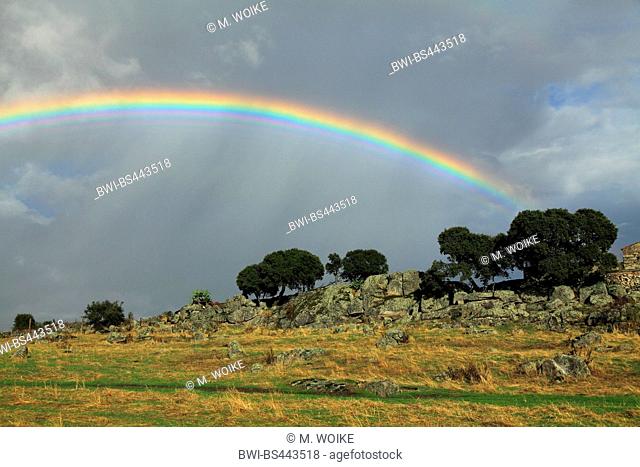 rainbow over extensive field landscape near Trujillo, Spain, Extremadura