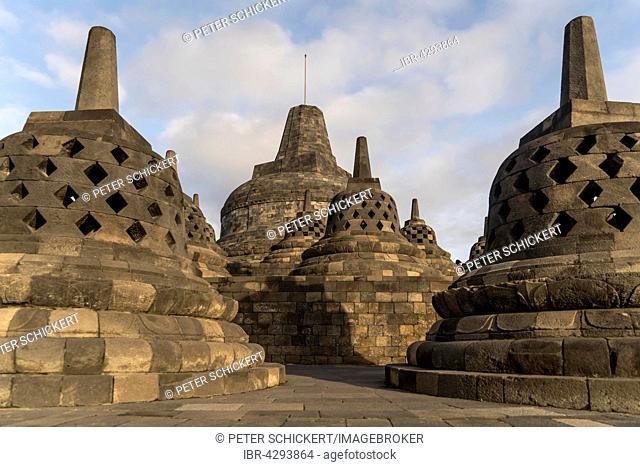 Stupas, Buddhist temple complex Borobudur, Yogyakarta, Java, Indonesia, Asia