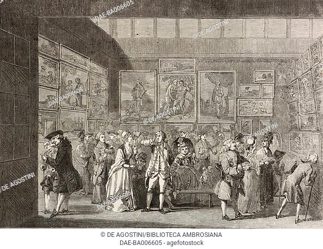 Interior of the old Royal Academy in Pall-Mall, exhibition of 1771, London, illustration from the magazine The Illustrated London News, volume XXXVIII, May 11