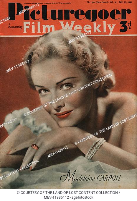 Picturegoer July 13, 1940 No. 477 Vol. 9 - Front Cover, Movie Star, Madeleine Carroll, Jellerwy, Hairstyle