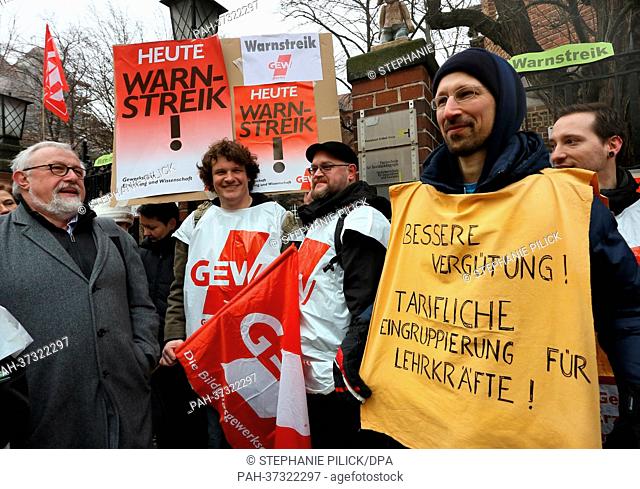People demonstrate during a rally by the Education and Science Workers' Union (GEW) in Berlin, Germany, 18 February 2013