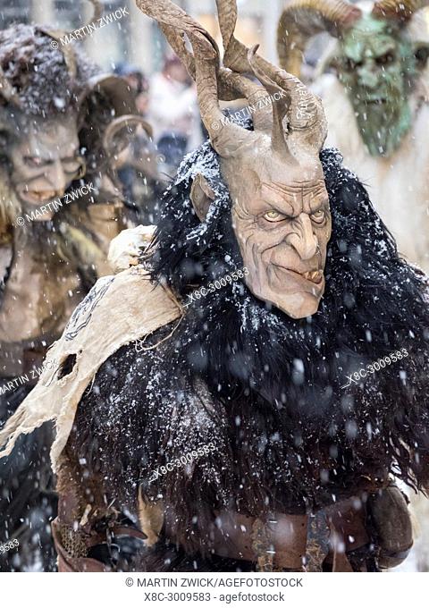 Krampuslauf or Perchtenlauf during advent in Munich, an old tradition taking place during christmas time in the alps of Bavaria, Austria and South Tyrol