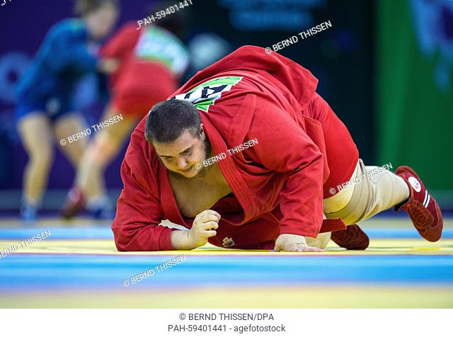 Kevin Rasit Cekic of Austria competes with Tonoyan from Ukraine in the Sambo - Men's +100kg Quarterfinal at the Baku 2015 European Games in Heydar Aliyev Arena...