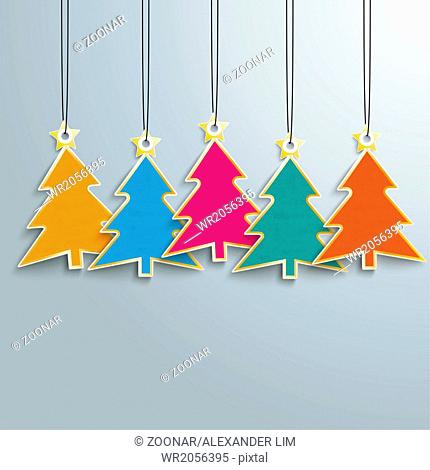 5 Colored Christmas Trees Price Stickers