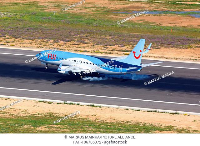 Palma de Mallorca, Spain - May 11, 2018: Tuifly Boeing 737 airplane at Palma de Mallorca airport (PMI) in Spain. | usage worldwide
