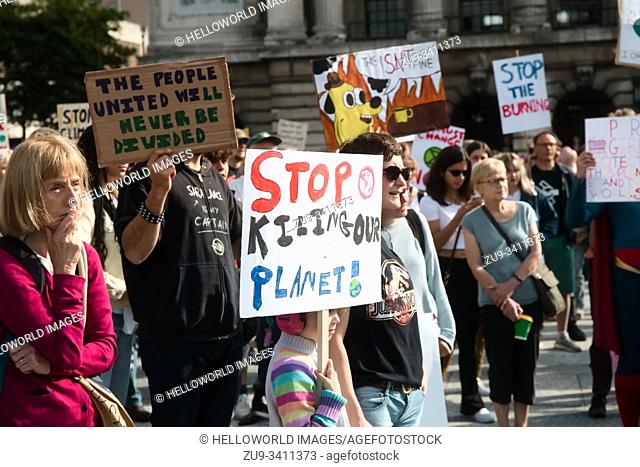 Climate change activists at the 20th September global climate strike, Old Market Square, Nottingham, Nottinghamshire, East Midlands, England