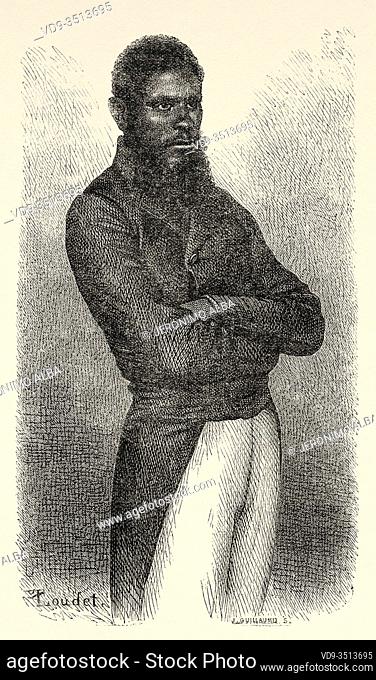 Chief of Ouen isle, New Caledonia. Old engraving illustration, Journey to New Caledonia by Jules Garnier