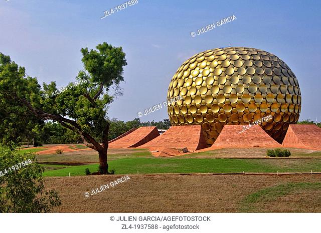 The Matrimandir at the center of Auroville. India, Tamil Nadu, Auroville