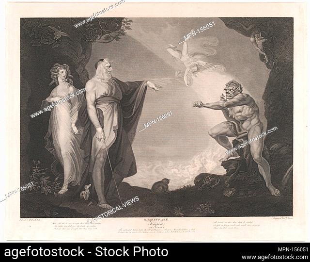 The Enchanted Island Before the Cell of Prospero - Prospero, Miranda, Caliban and Ariel (Shakespeare, The Tempest, Act 1, Scene 2)