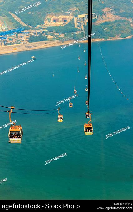 Lantau Island, Hong Kong - November 14, 2014: Beautiful view from Hong Kong cable cars, the popular public transportation from Tung Chung Station to Ngong Ping...