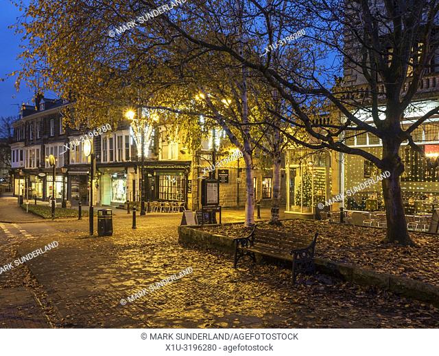 Autumn trees in the Montpellier Quarter at dusk Harrogate North Yorkshire England