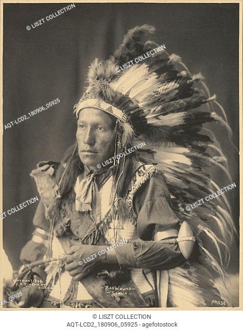Bad Wound, Sioux; Adolph F. Muhr (American, died 1913), Frank A. Rinehart (American, 1861 - 1928); 1899; Platinum print; 23.6 x 18