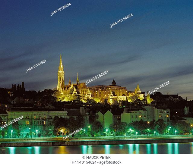 10154624, Hungary, Europe, Budapest, at night, fishing bastion, Matthias's church, Hilton