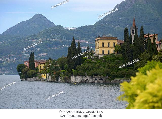 View of Varenna and Lake Como from the garden of Villa Monastero, Lombardy, Italy