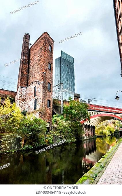 Manchester canal side with old and new building