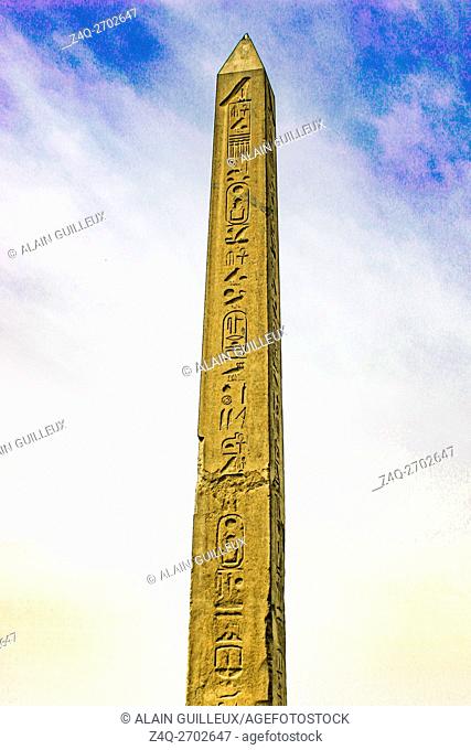 Egypt, Cairo, Heliopolis, open air museum, artistic view of the Senusret I obelisk