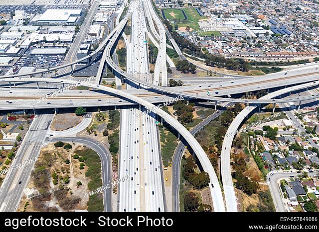 Century San Diego Freeway interchange intersection junction Highway Los Angeles roads traffic America city aerial top view photo