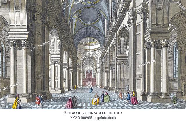Interior of St. Paul's cathedral, London. After an 18th century print made by J. M. Muller and published by Robert Sayer