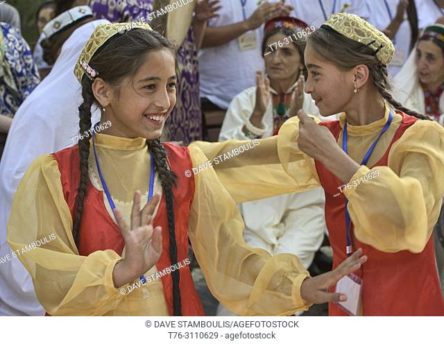 Pamiri girls dancing at the 'Roof of the World' festival in Khorog, Tajikistan