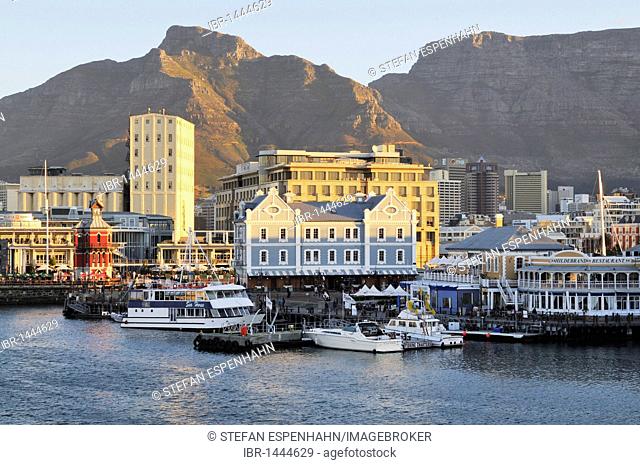 View of Quay 4, V & A Waterfront and Table Mountain, Cape Town, South Africa, Africa