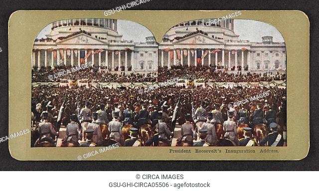 President Theodore Roosevelt's Inaugural Address, Washington DC, USA, Stereo Card, March 4, 1905