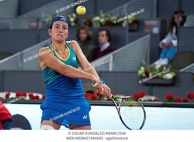 Anastasija Sevastova of Latvia in action against Simona Halep of Romania during day seven of the Mutua Madrid Open tennis Featuring: Anastasija Sevastova Where:...