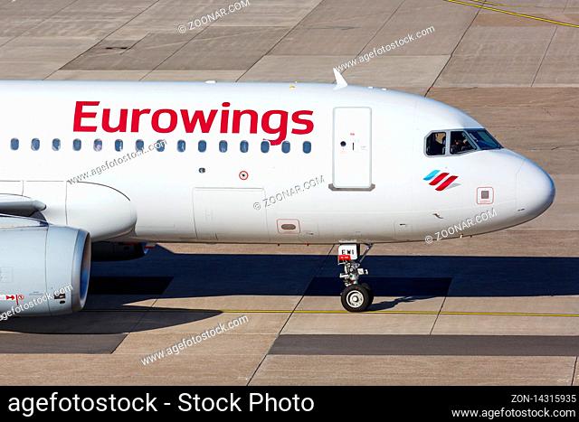 Dusseldorf, Germany ? March 24, 2019: Eurowings Airbus A320 airplane at Dusseldorf Airport (DUS) in Germany