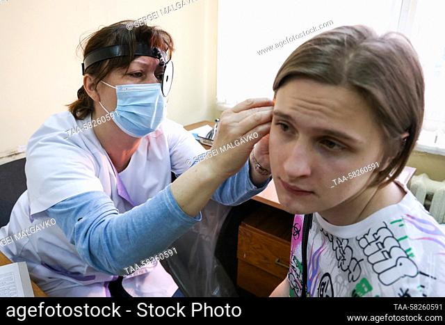 RUSSIA, SIMFEROPOL - APRIL 6, 2023: A Russian Army conscript undergoes medical examination at the assembly point at a local enlistment office during the spring...